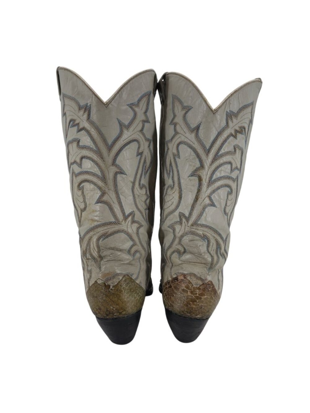 Vintage Larry Mahan Mens 11.5D Giant Python Distressed Snakeskin Cowboy Boots - Picture 4 of 16